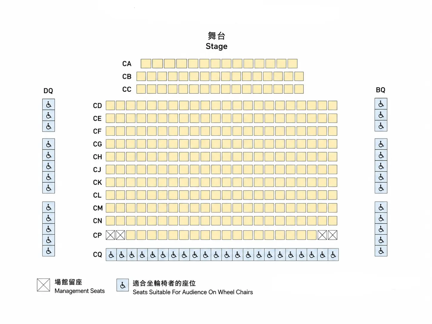 香港文化中心劇場單向舞台座位圖