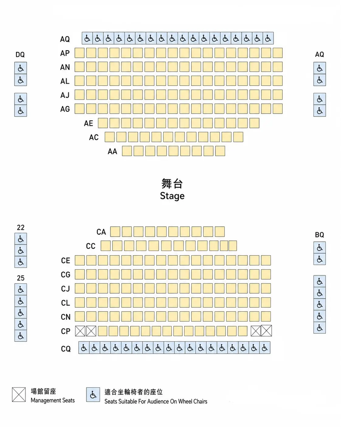 香港文化中心劇場橫向舞台座位圖